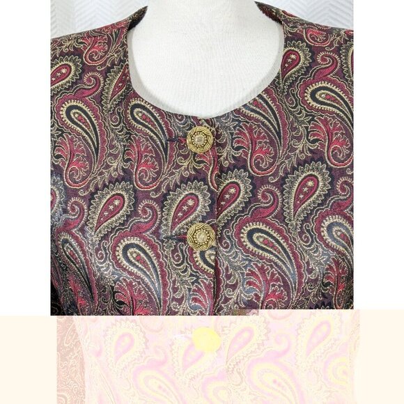 Braemar Petites Vintage Blazer Jacket Womens Medium Shiny Gold Paisley Red Lined - Picture 2 of 7